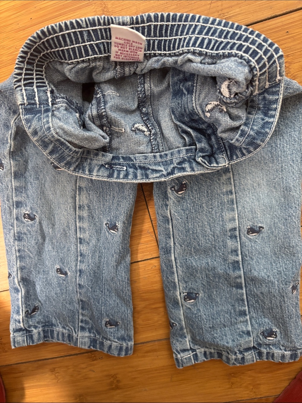 Toddler Whale-Embroidered Denim Jeans with Stripe Waist - Picture 3 of 14